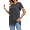 imageLYANER Womens Crewneck Short Sleeve Asymmetrical Hem Casual Basic Shirt TopGray