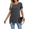 imageLYANER Womens Crewneck Short Sleeve Asymmetrical Hem Casual Basic Shirt TopGray