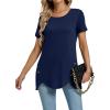 imageLYANER Womens Crewneck Short Sleeve Asymmetrical Hem Casual Basic Shirt TopNavy Blue