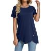imageLYANER Womens Crewneck Short Sleeve Asymmetrical Hem Casual Basic Shirt TopNavy Blue