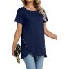 imageLYANER Womens Crewneck Short Sleeve Asymmetrical Hem Casual Basic Shirt TopNavy Blue