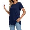 imageLYANER Womens Crewneck Short Sleeve Asymmetrical Hem Casual Basic Shirt TopNavy Blue