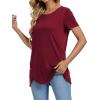 imageLYANER Womens Crewneck Short Sleeve Asymmetrical Hem Casual Basic Shirt TopWine Red
