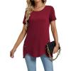 imageLYANER Womens Crewneck Short Sleeve Asymmetrical Hem Casual Basic Shirt TopWine Red