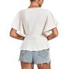 imageLYANER Womens Elegant Crewneck Ruffle Short Sleeve Blouse Shirt Peplum TopBeige