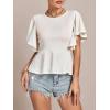 imageLYANER Womens Elegant Crewneck Ruffle Short Sleeve Blouse Shirt Peplum TopBeige