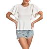 imageLYANER Womens Elegant Crewneck Ruffle Short Sleeve Blouse Shirt Peplum TopBeige
