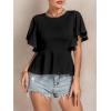 imageLYANER Womens Elegant Crewneck Ruffle Short Sleeve Blouse Shirt Peplum TopBlack