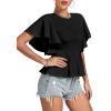 imageLYANER Womens Elegant Crewneck Ruffle Short Sleeve Blouse Shirt Peplum TopBlack