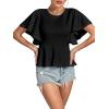 imageLYANER Womens Elegant Crewneck Ruffle Short Sleeve Blouse Shirt Peplum TopBlack
