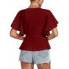 imageLYANER Womens Elegant Crewneck Ruffle Short Sleeve Blouse Shirt Peplum TopBurgundy