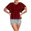 imageLYANER Womens Elegant Crewneck Ruffle Short Sleeve Blouse Shirt Peplum TopBurgundy