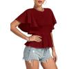 imageLYANER Womens Elegant Crewneck Ruffle Short Sleeve Blouse Shirt Peplum TopBurgundy
