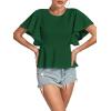 imageLYANER Womens Elegant Crewneck Ruffle Short Sleeve Blouse Shirt Peplum TopDark Green