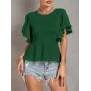 imageLYANER Womens Elegant Crewneck Ruffle Short Sleeve Blouse Shirt Peplum TopDark Green