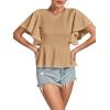 imageLYANER Womens Elegant Crewneck Ruffle Short Sleeve Blouse Shirt Peplum TopKhaki