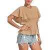 imageLYANER Womens Elegant Crewneck Ruffle Short Sleeve Blouse Shirt Peplum TopKhaki