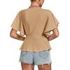 imageLYANER Womens Elegant Crewneck Ruffle Short Sleeve Blouse Shirt Peplum TopKhaki