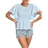 imageLYANER Womens Elegant Crewneck Ruffle Short Sleeve Blouse Shirt Peplum TopLight Blue