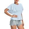 imageLYANER Womens Elegant Crewneck Ruffle Short Sleeve Blouse Shirt Peplum TopLight Blue