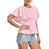 imageLYANER Womens Elegant Crewneck Ruffle Short Sleeve Blouse Shirt Peplum TopLight Pink