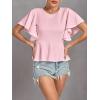 imageLYANER Womens Elegant Crewneck Ruffle Short Sleeve Blouse Shirt Peplum TopLight Pink