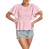 imageLYANER Womens Elegant Crewneck Ruffle Short Sleeve Blouse Shirt Peplum TopLight Pink