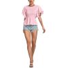 imageLYANER Womens Elegant Crewneck Ruffle Short Sleeve Blouse Shirt Peplum TopLight Pink