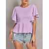 imageLYANER Womens Elegant Crewneck Ruffle Short Sleeve Blouse Shirt Peplum TopLight Purple