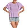 imageLYANER Womens Elegant Crewneck Ruffle Short Sleeve Blouse Shirt Peplum TopLight Purple