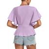 imageLYANER Womens Elegant Crewneck Ruffle Short Sleeve Blouse Shirt Peplum TopLight Purple