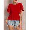 imageLYANER Womens Elegant Crewneck Ruffle Short Sleeve Blouse Shirt Peplum TopRed