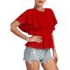 imageLYANER Womens Elegant Crewneck Ruffle Short Sleeve Blouse Shirt Peplum TopRed