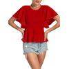 imageLYANER Womens Elegant Crewneck Ruffle Short Sleeve Blouse Shirt Peplum TopRed