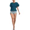 imageLYANER Womens Elegant Crewneck Ruffle Short Sleeve Blouse Shirt Peplum TopTeal Blue