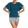 imageLYANER Womens Elegant Crewneck Ruffle Short Sleeve Blouse Shirt Peplum TopTeal Blue
