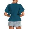 imageLYANER Womens Elegant Crewneck Ruffle Short Sleeve Blouse Shirt Peplum TopTeal Blue