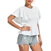 imageLYANER Womens Elegant Crewneck Ruffle Short Sleeve Blouse Shirt Peplum TopWhite