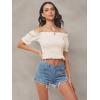 imageLYANER Womens Off Shoulder Shirred Short Sleeve Crop Blouse Tee TopBeige
