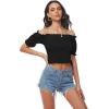 imageLYANER Womens Off Shoulder Shirred Short Sleeve Crop Blouse Tee TopBlack