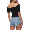imageLYANER Womens Off Shoulder Shirred Short Sleeve Crop Blouse Tee TopBlack
