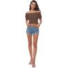 imageLYANER Womens Off Shoulder Shirred Short Sleeve Crop Blouse Tee TopBrown