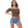 imageLYANER Womens Off Shoulder Shirred Short Sleeve Crop Blouse Tee TopBrown