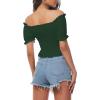imageLYANER Womens Off Shoulder Shirred Short Sleeve Crop Blouse Tee TopDark Green