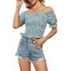 imageLYANER Womens Off Shoulder Shirred Short Sleeve Crop Blouse Tee TopFloral Green
