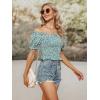 imageLYANER Womens Off Shoulder Shirred Short Sleeve Crop Blouse Tee TopFloral Green