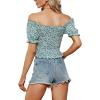 imageLYANER Womens Off Shoulder Shirred Short Sleeve Crop Blouse Tee TopFloral Green