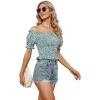 imageLYANER Womens Off Shoulder Shirred Short Sleeve Crop Blouse Tee TopFloral Green