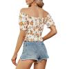imageLYANER Womens Off Shoulder Shirred Short Sleeve Crop Blouse Tee TopFloral Orange