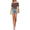 imageLYANER Womens Off Shoulder Shirred Short Sleeve Crop Blouse Tee TopFloral Pink
